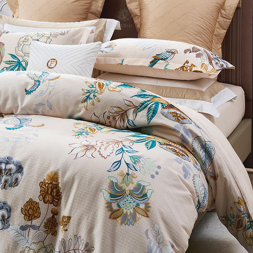 【积分兑换】富安娜（Fuanna）纯棉四件套-花舞欣岚 被套203*229cm 床单230*240cm 枕套74*48cm 商品图2