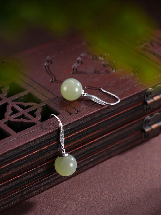 子佩集S925银【烟雨半藏】耳环纯银【YEH1553】时尚和田玉圆球2501 商品图1