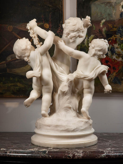 独角鹿西洋古董19世纪末20世纪初法国雕塑家Hippolyte Moreau签名创作小天使主题大理石雕塑 商品图4