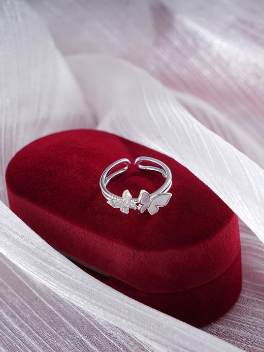 子佩集S925银【羡蝶】戒指【JL070873】纯银锆石白贝母蝴蝶2504 商品图0