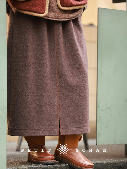 PETIT SCHAN小闪 CLO#950 Caramel Chestnuts 焦糖栗子 绵羊毛混纺圈圈纱松紧腰开叉半裙 商品图0
