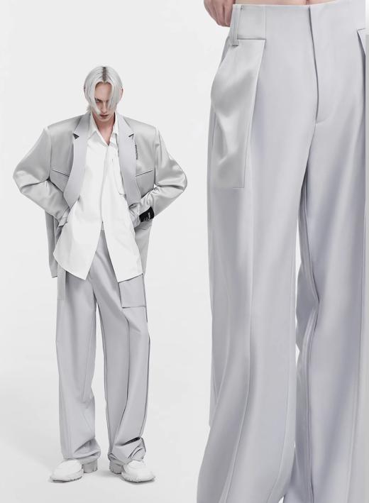 TIWILLTANG启世录 “obsidian”satin“曜岩” 黑色缎面拼接长裤 商品图1