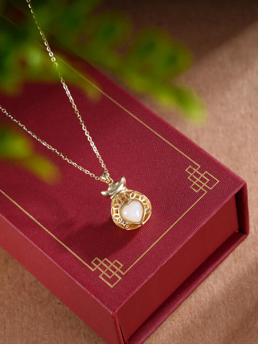 子佩集S925银【纳福随心】套链【AS0052618】纯银和田玉钱袋福袋镀金项链2504 商品图0