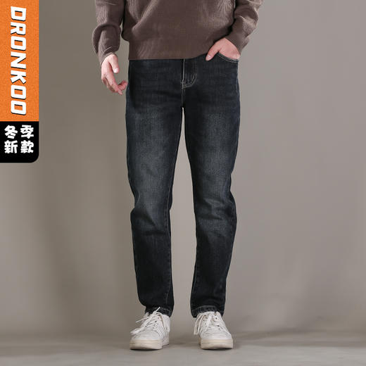 DRONKOO 2025 织带腰带口袋捏褶一体绒厚牛仔长裤 商品图0
