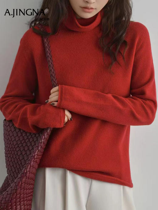 【堆堆领松弛感】阿菁娜冬季新款彩色山羊绒衫堆堆领松弛感设计37℃恒温守护加厚轻盈不臃肿F30D301012 商品图4