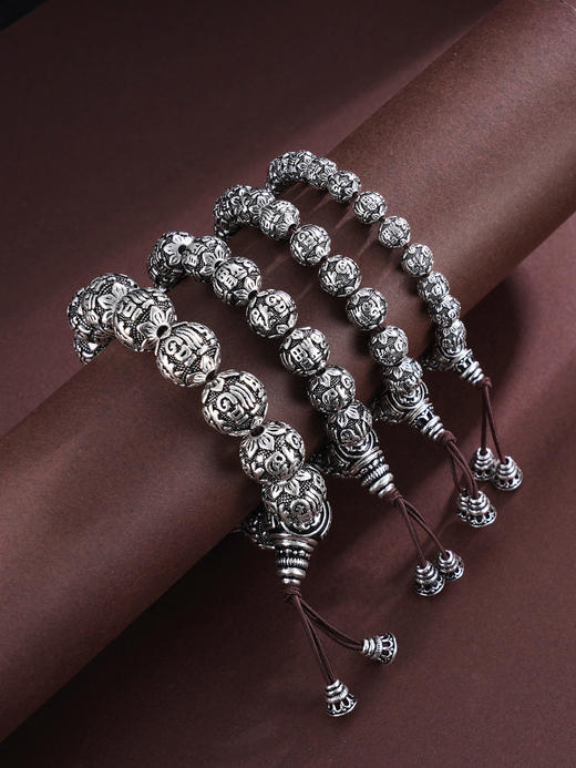 子佩集S990银【百福索绕】手串纯银【HC31146-8】手链原创作品黑2501 商品图0