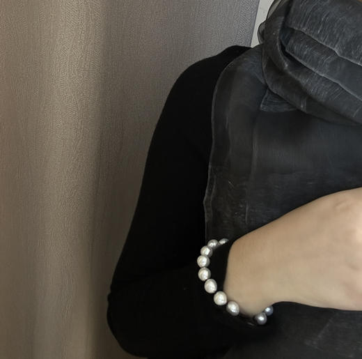 甄珠贝 淡水巴洛克9-11mm ji光皱皮 纽扣珠约14mm 项链+手链套装 项链总长约46cm 手链16cm一下手围可戴 商品图9