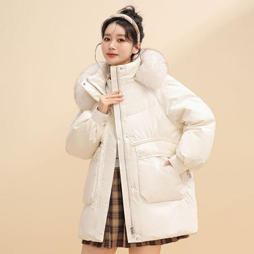 個调冬季女士短款狐狸毛领脱卸帽休闲时尚大口袋羽绒服818 商品图4