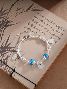 子佩集S925银【香雾染花】手链【SL00942】纯银钱串腰缠万贯珐琅彩盘缠盘缠2504