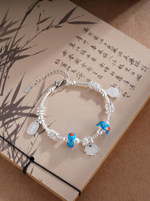 子佩集S925银【香雾染花】手链【SL00942】纯银钱串腰缠万贯珐琅彩盘缠盘缠2504 商品图0