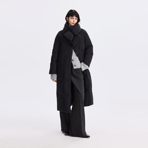 棉仓367615012-【90白鹅绒】长款方格羽绒服女25冬新款可拆卸围脖保暖外套 商品图0