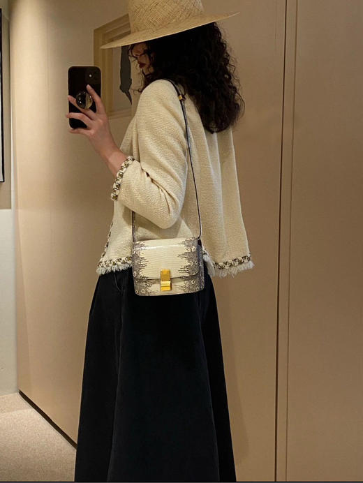 Celine Box 喜马拉雅配色 蜥蜴纹 牛皮拼蜥蜴皮 小号 金扣 斜挎包 商品图4