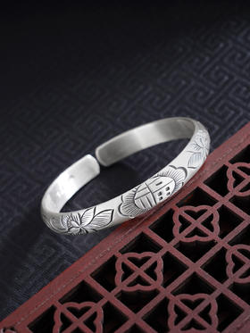 【莲开福满】子佩集S999手工银手镯原创设计【55041246】2506