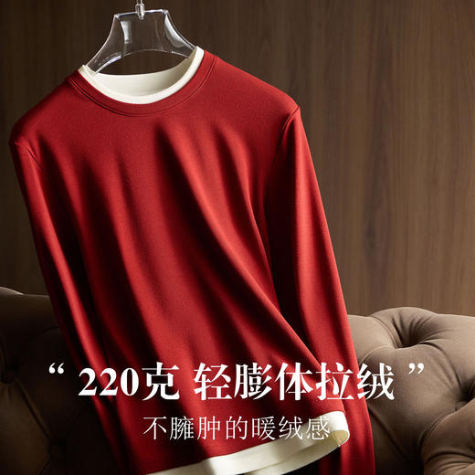 「自」全新升级【铂金会员146/天猫189/差价43】(00636)洛诗琳灵芝山羊绒假两件打底衫2025秋冬圆领撞色保暖上衣女 商品图3