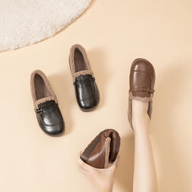 软底毛毛鞋平底休闲，加绒保暖小皮鞋牛筋中老年妈妈棉鞋MLD- 5997