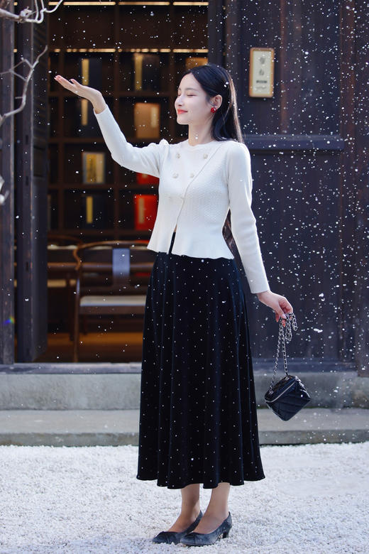 逸红颜明月优选#丝绒波点半裙『碎钻裙』雅致烫银工艺圆点，低调闪耀星空银，日常简约新中式 商品图10