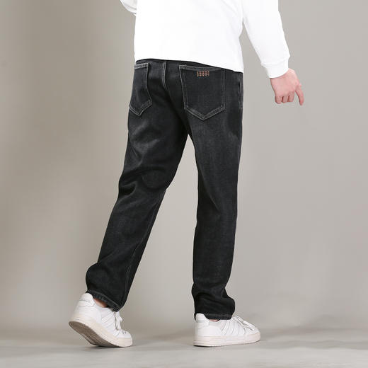 DRONKOO 2025 正常腰表袋右后袋三角形绣花一体绒咖底厚牛仔长裤 商品图3