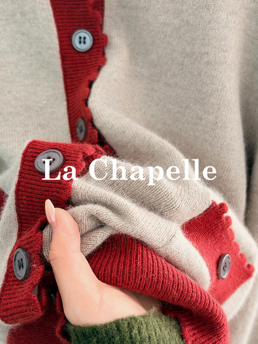专柜实拍【兔毛/绵羊毛】拉夏贝尔/La Chapelle高级撞色双口袋排扣针织开衫慵懒软糯气质感 商品图10