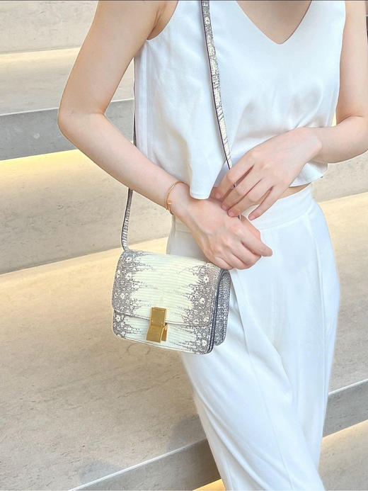 Celine Box 喜马拉雅配色 蜥蜴纹 牛皮拼蜥蜴皮 小号 金扣 斜挎包 商品图1