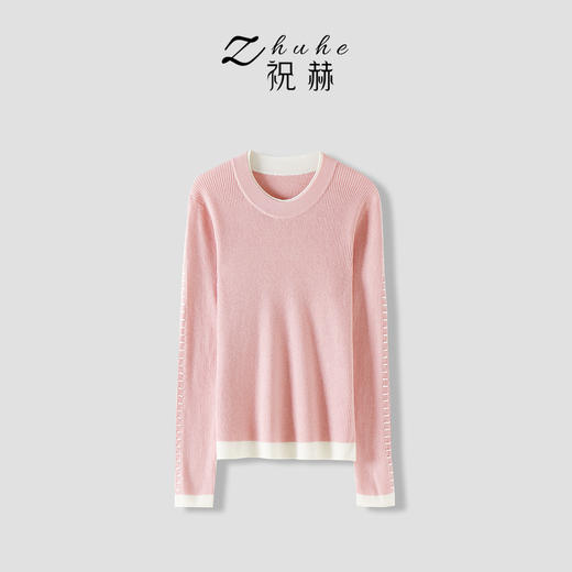 【合作款】ZHUHE祝赫-时尚撞色圆领长袖针织衫-5QZZH037 商品图2
