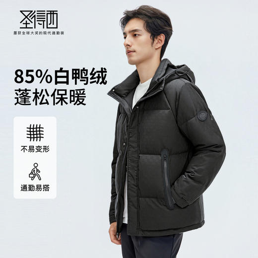【门店新品&白鸭绒】圣得西男羽绒服25冬季时尚提花连帽羽绒外套 商品图0