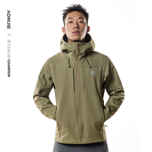 奥尼捷户外保暖软壳夹克加绒防泼水防风男士连帽冬季保暖外套 商品图1
