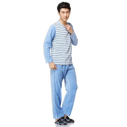 爱帝男士秋款天鹅绒休闲圆领长袖家居服套 商品图3