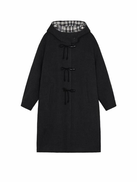 早乙女惠子saotome/STMWT141414/格纹拼接连帽蝴蝶结夹棉大衣 商品图3