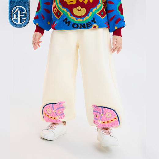 年衣童装儿童加绒裤子冬季新款男童卫裤运动裤女童国风好彩头绒裤 商品图3