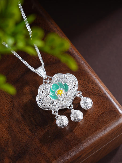 子佩集S990银【莲香浅梦】吊坠【MXDZ032】纯银花丝锁珐琅彩莲花荷花(不含链)2504 商品图0