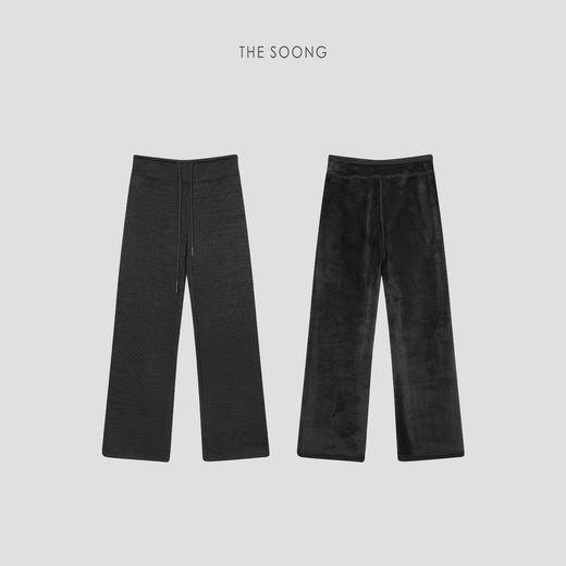 THESOONG|’暖绒裤‘加厚加绒保暖抽绳黑色显瘦正腰松紧休闲裤HBKZ7868 商品图0