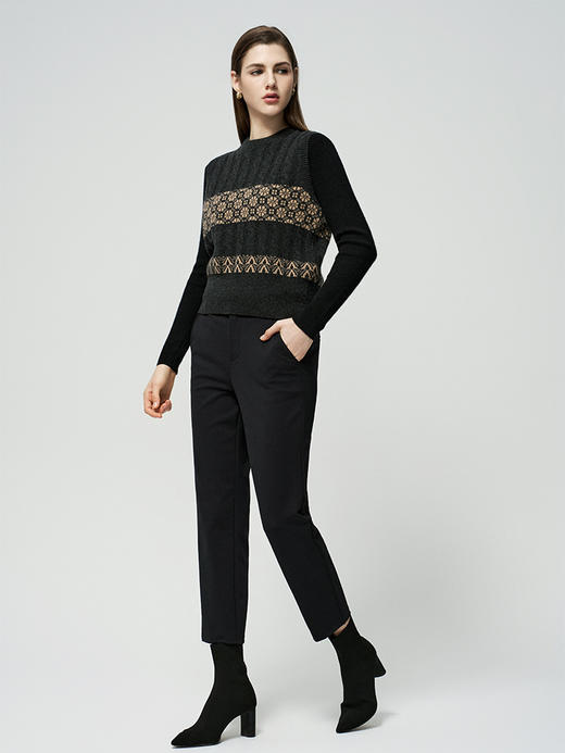 【无袖绞花马甲】羊绒世家秋冬新品女士100%山羊绒条纹撞色针织马甲 商品图1