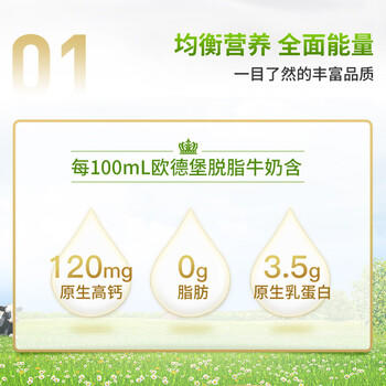 欧德堡（Oldenburger）3.5g蛋白 0脂肪脱脂纯牛奶200ml*24盒 家庭用奶 轻断食零负担 商品图3