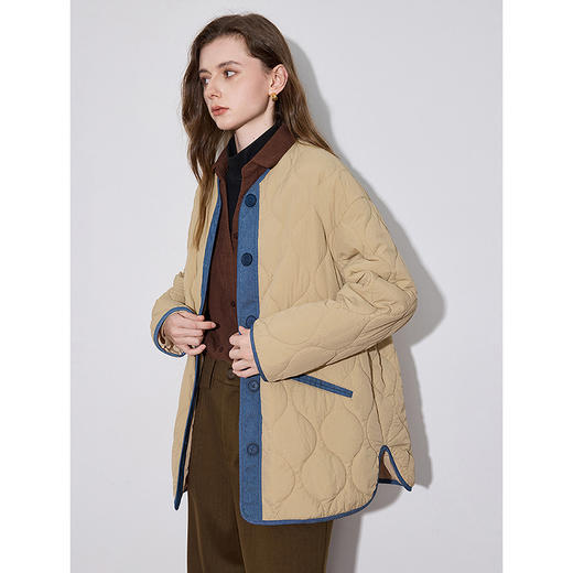 TOYOUTH初语牛仔拼接设计感棉衣女秋冬新款轻盈保暖圆领外套 商品图2