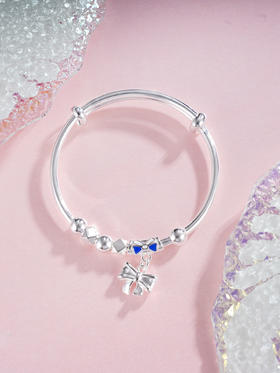 子佩集S999银【祥蝶雅宝】童镯【ZZSZ003】纯银蓝色蝴蝶结2504