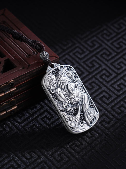 子佩集S999银【瑞兽聚宝】套链纯银【DZ1109】仿古原创作品招财进宝貔貅项链方牌2501 商品图2