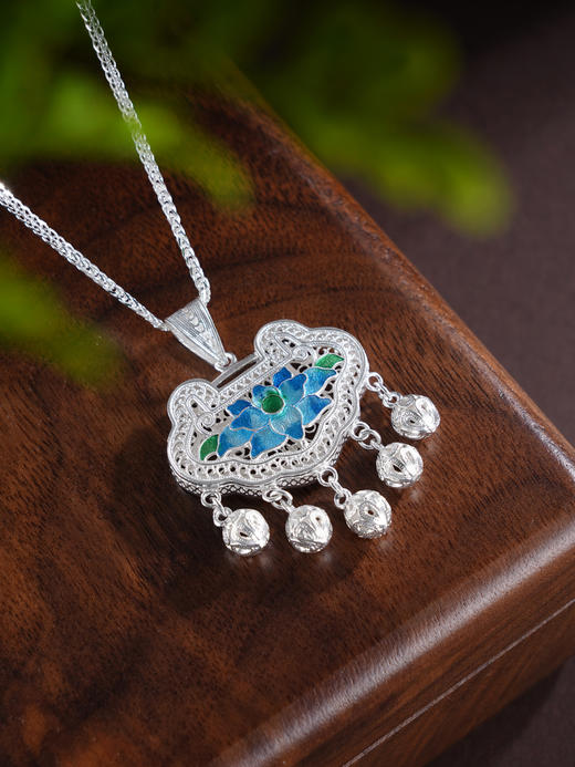 子佩集S990银【暗香莲影】套链【MX015】纯银花丝锁珐琅彩莲花荷花项链2504 商品图0