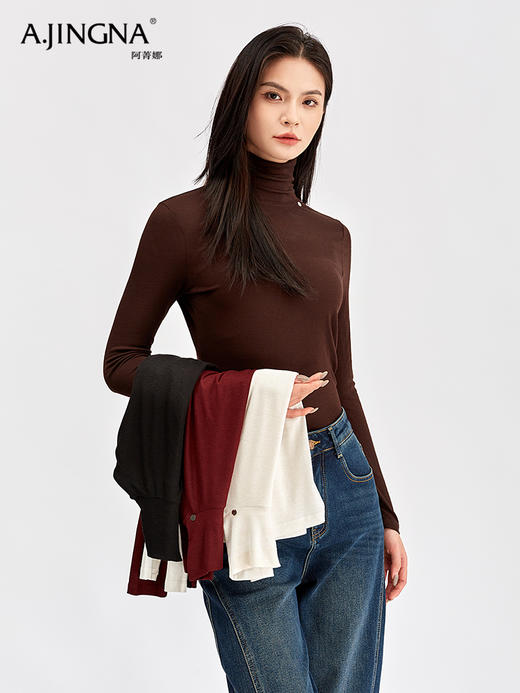 【百搭神器】阿菁娜秋冬山羊绒自发热肌底堆堆领打底衫F30D301011 商品图0