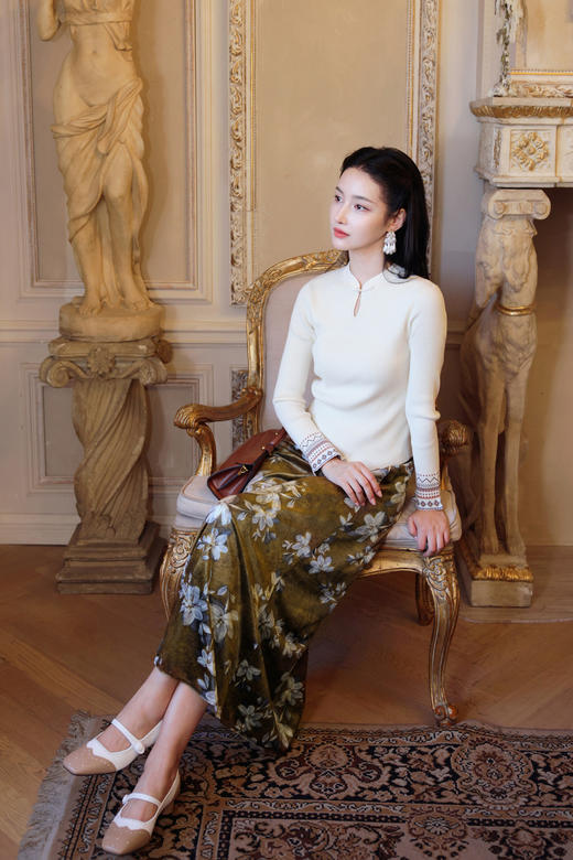 逸红颜明月优选#百合花丝绒半裙『香满庭』复古浪漫大气百合印花，百搭典雅新中式 商品图10