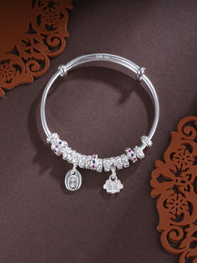 子佩集S999银【康乐永吉】童镯【ZZSZ006】纯银腰缠万贯钱串彩圈平安喜乐健康盘缠盘缠2504