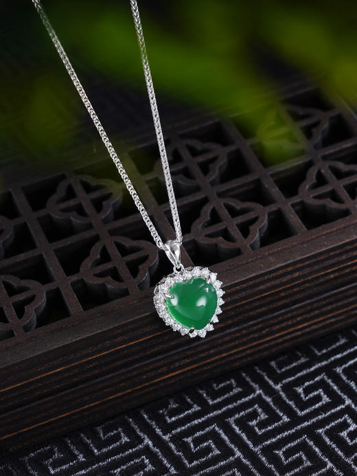 子佩集S925银【凝爱】套链【TL015470】纯银绿玉髓爱心项链2504 商品图0