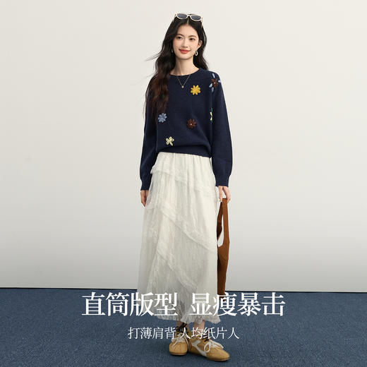 【11/19新品】熙世界多巴胺彩色绣花毛衣女2025年秋冬慵懒松弛感正肩圆领针织衫 商品图3