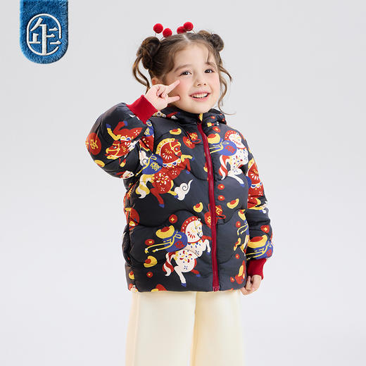 【年衣品牌团】年衣童装短裤羽绒服冬装新款男女童加厚鸭绒连帽马上有钱羽绒服   1207 商品图1