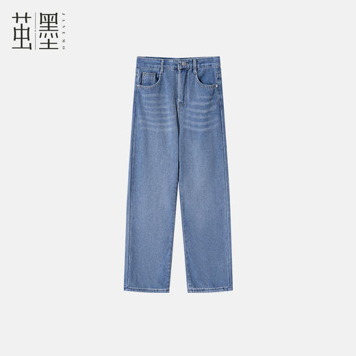 茧墨 简约复古高腰窄版加绒阔腿牛仔裤 商品图0