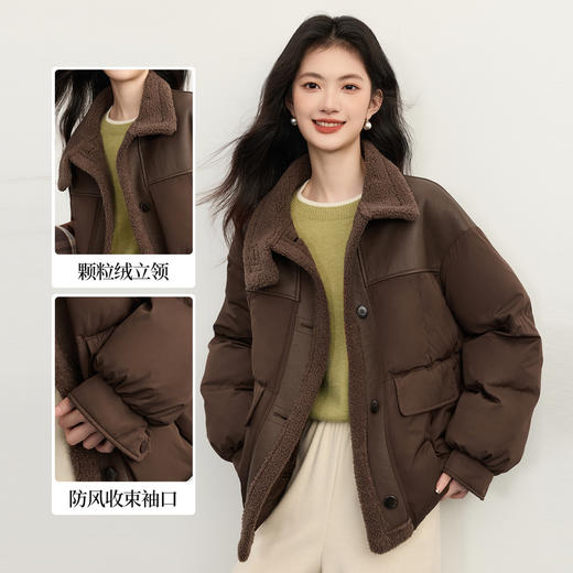 【周末秒杀】熙世界琥珀流光风穿搭颗粒绒立领面包棉服短款外套女2025冬装新款 商品图1