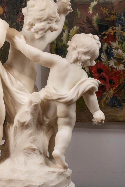 独角鹿西洋古董19世纪末20世纪初法国雕塑家Hippolyte Moreau签名创作小天使主题大理石雕塑 商品图5