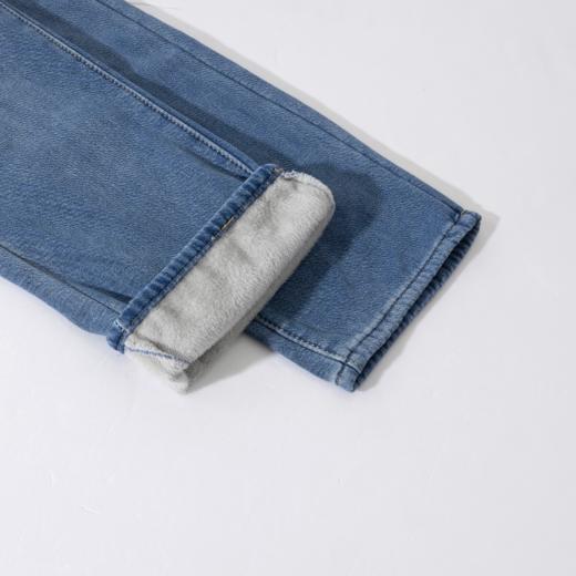 茧墨 简约复古高腰窄版加绒阔腿牛仔裤 商品图6