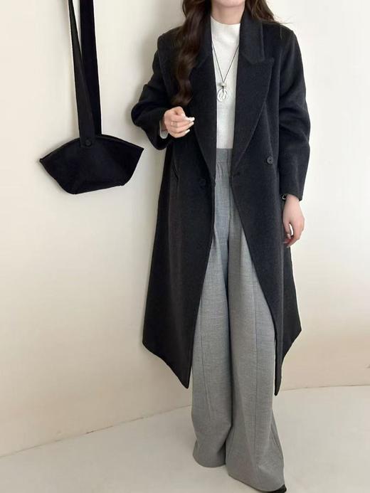 【YW】无忧购长款双面100%羊毛大衣西装领渔夫帽两件毛呢气质外套（截单后3-5天发货） 商品图4