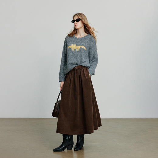 初语半身裙女新款纯棉灯芯绒复古可露丽风中长款伞裙 商品图4