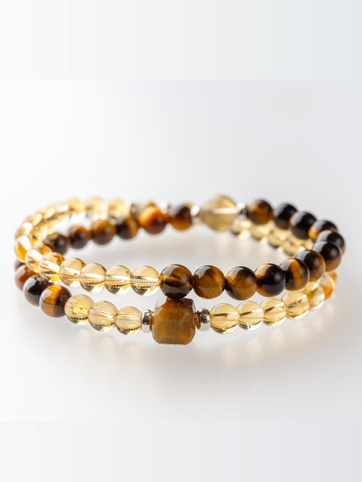 【一念七宝】前程似金|高透黄水晶虎睛石双圈手串 商品图4